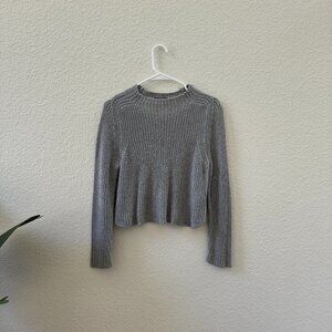 American Apparel Gray Cropped Ribbed Knit Sweater